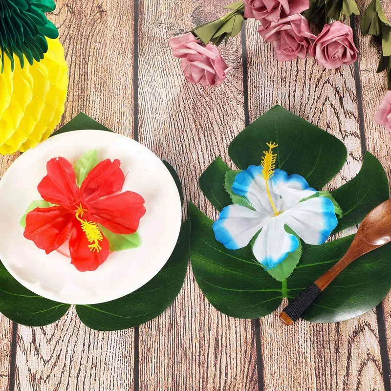 Hawaiian Tropical Luau Theme Party Decorations Set,Include Tissue Paper Pineapples,Tropical Palm Simulation Leaves,Artificial Hi