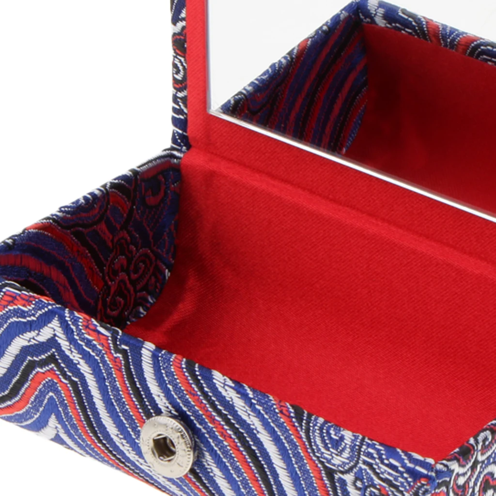 Retro Brocade Embroidered Chinese National Costume Design Lipstick Jewelry Case Holder Box With Mirror- Holds 2 Lipsticks