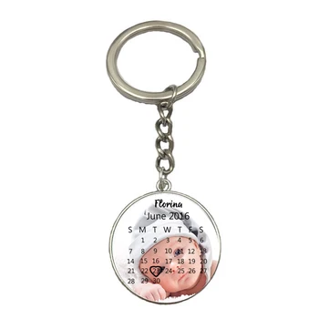 

Short Long Keychain Time Gem Cabochon Trinket Gift Jewelry Keyring Pendants New Baby Arrival Inscription Key Holder Birth Date