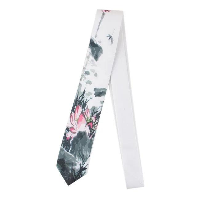 Men's Printed Tie Casual Banquet Suit Shirt Accessories Yarn-dyed Polyester Silk White Fine Novelty Landscape Painting Necktie 211094