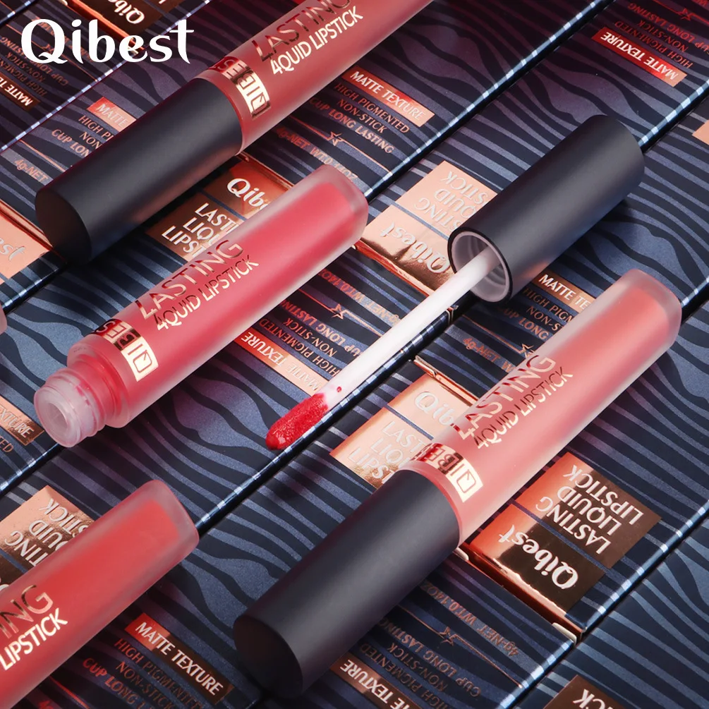 Водостойкая жидкая помада Qibest Pro для макияжа крем ТИНТ красная бархатная