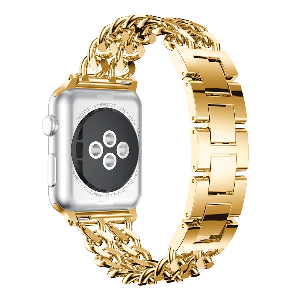 Твердый ремешок для часов из нержавеющей стали для apple Watch 5, 4, 3 серии, двухрядная цепочка, сменный Браслет 38 мм, 40 мм, 42 мм, 44 мм
