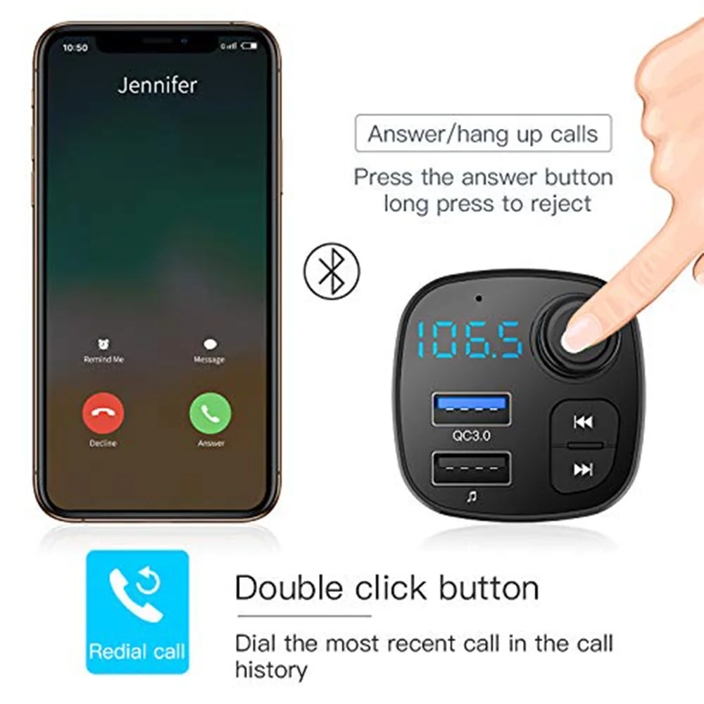 Bluetooth fm-передатчик для автомобиля беспроводной автомобильный радиопередатчик адаптер Bluetooth флэш-накопитель автомобильный комплект QC3.0 usb порты зарядное устройство