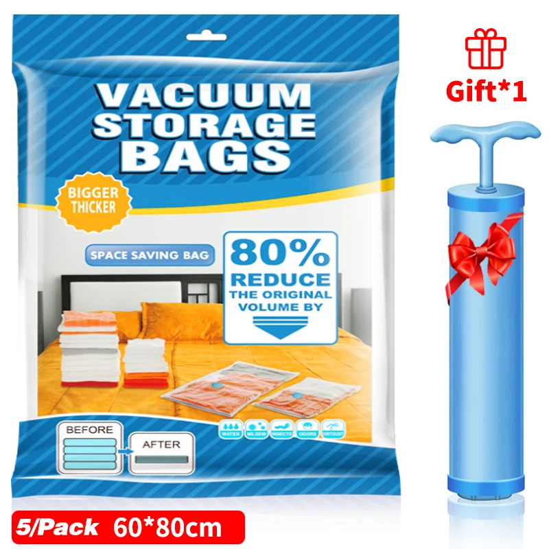 5 Pack Vacuum Storage Bags Travel Saving Package for Pillows