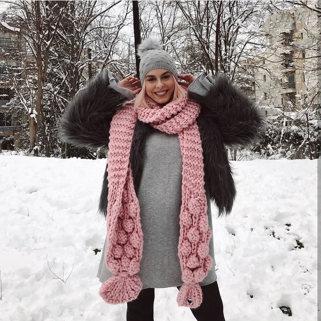 Вязаный шерстяной шейный ручной игла стержня толстый шерстяной зимний теплый шарф шаль - Цвет: Темно-серый