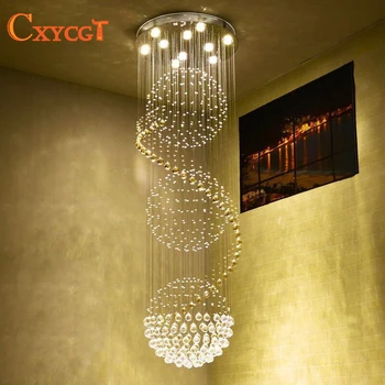 

Crystal Chandelier Modern Spectacular LED Spiral Sphere Rain Drop K9 Crystal Light Living Room Hotel Hallway Foyer