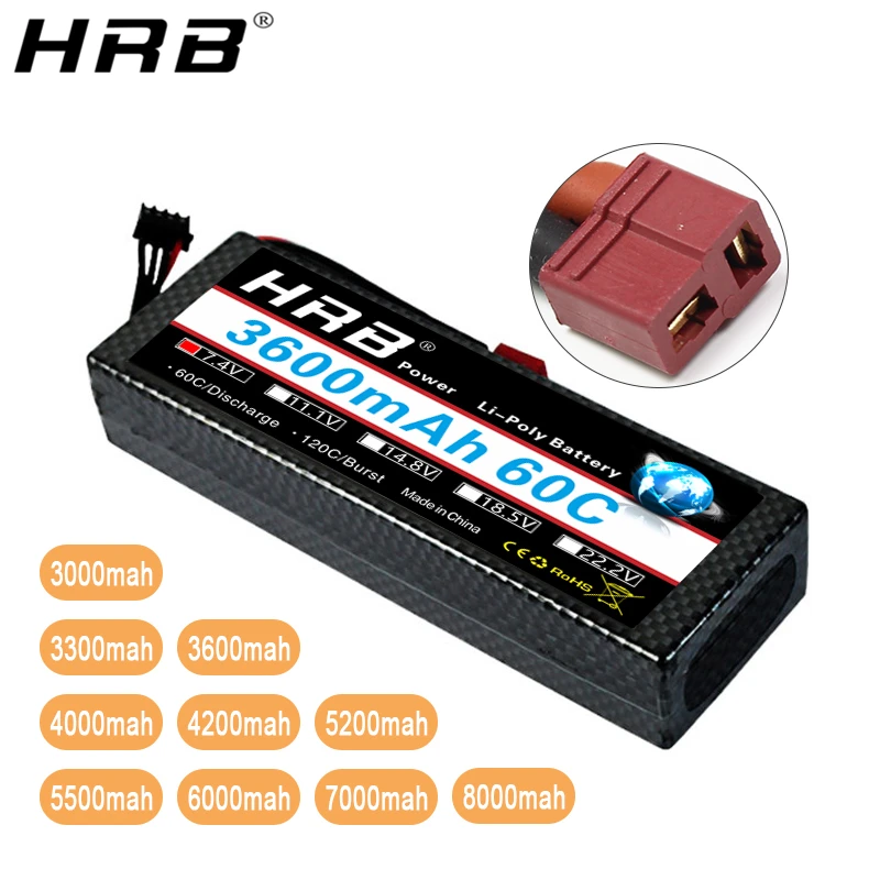 HRB 2S 7,4 V Lipo аккумулятор 3000mah 3300mah 4000mah 6000mah 7000mah 8000mah 1/10 mah Deans T жесткий чехол для самолета автомобилей лодки RC запчасти