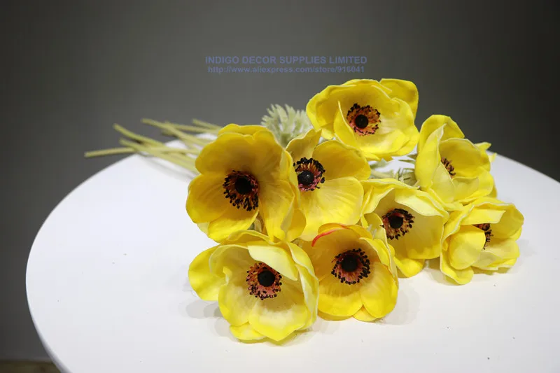 Индиго-9 шт ПУ желтый Anemone Pasque ромашка цветок для дома невесты свадебные искусственные цветы вечерние цветы