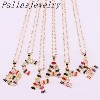 

10Pcs Rainbow CZ Micro pave Letter Intitial necklace Gold Filled Colorful Cubic Zirconia Pendant Charm For Women