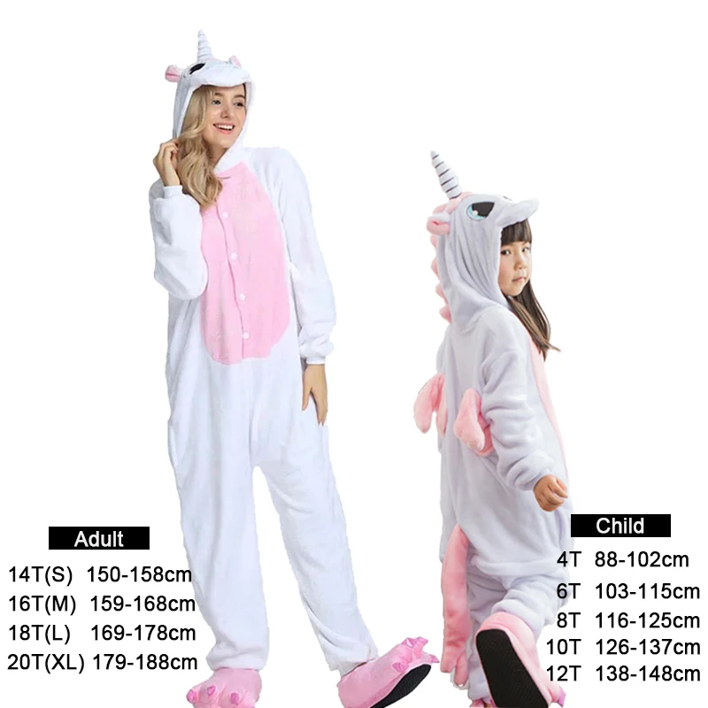 Дети кигуруми Единорог пижамы животных мультфильм Onesie девушки пижамы для женщин взрослых Единорог панда комбинезон зимняя фланелевая одежда для сна - Цвет: Pink Unicorn