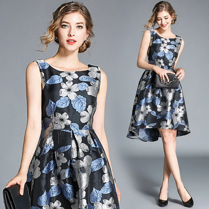 

Meileiya 2019 woemn summer vestido casual vintage print sleeveless A-line dress empire sashes O-neck tank dress