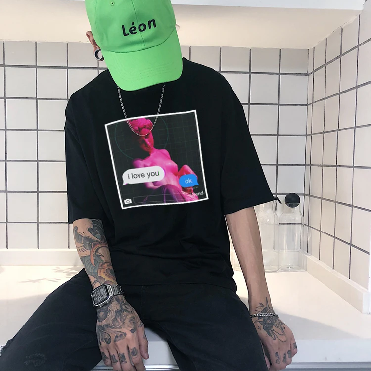 Забавная Мужская футболка Vaporwave статуя микеланжело Давида с принтом Харадзюку, футболка с коротким рукавом, Повседневная футболка, мужские топы, футболки