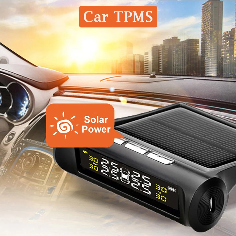 Беспроводная Солнечная зарядка автомобиля TPMS система контроля давления в шинах HD цифровой ЖК-дисплей Авто сигнализация Инструмент беспроводной 4 Внешний