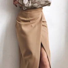 Women Skirt Elegant Straight Office Lady High-Waist Summer Formal Length WOTWOY Mid-Calf