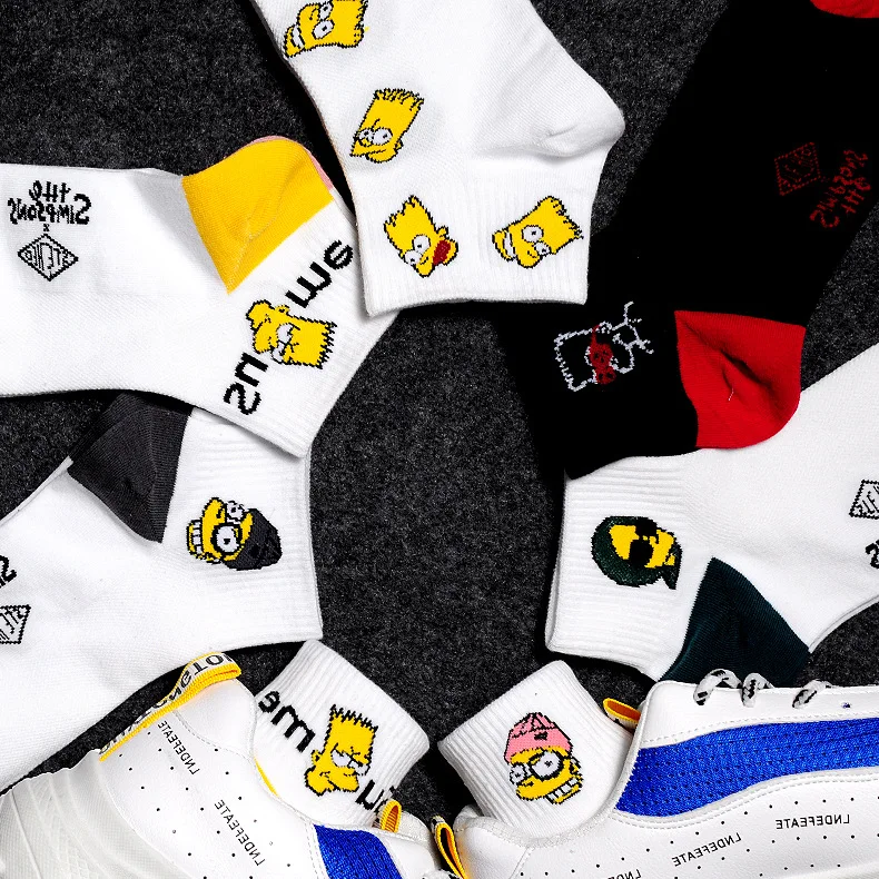 

Unisex Socks Street Wear Simpson Big Eyes Sunglasses Shallow Mouth Couple Short Socks Cartoon Mens Socks Women Socks