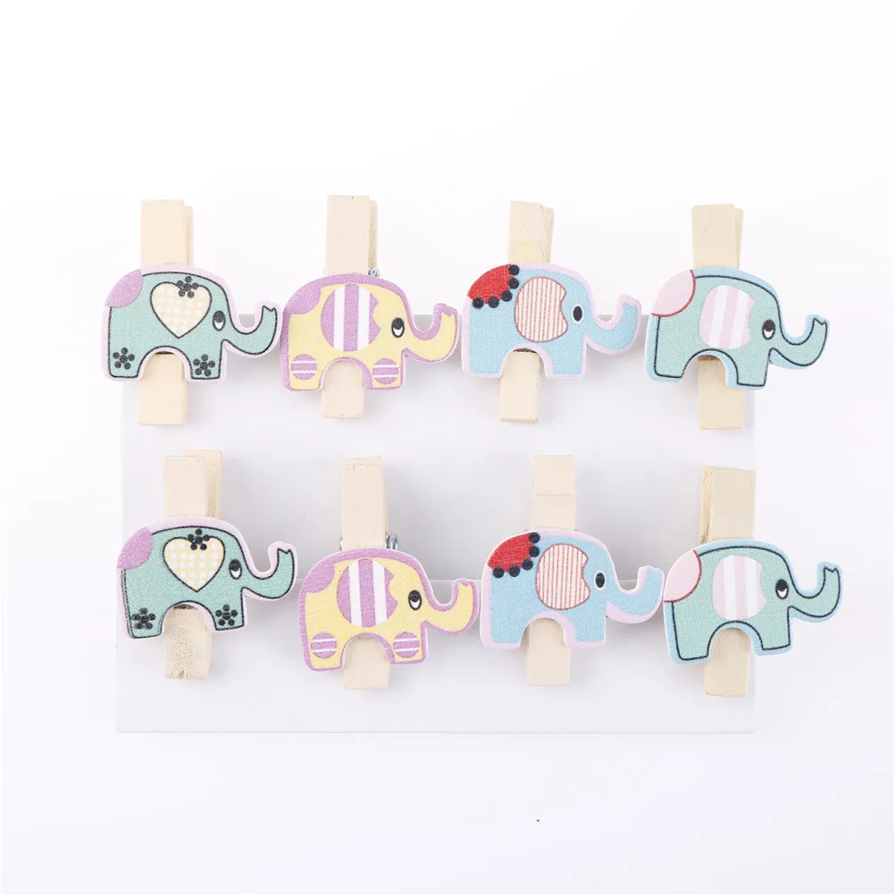 

8pcs Elephant Personalized Holiday Pin Clothespins Wooden Clips,Photo Paper Student Wooden Pegs for Children's Party Favors