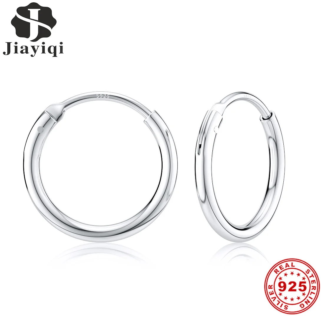 Jiayiqi-pendientes de Aro para mujer y hombres, pendientes grandes plateados, moda clásica, pendiente para hombres, joyería sencilla con Clip, hebilla de hueso, 925