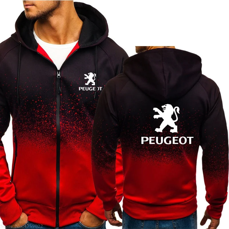 Красный Мужские толстовки на молнии peugeot, толстовка с капюшоном, куртки, пальто для мужчин, кардиганы, размер M-3XL - Цвет: Красный