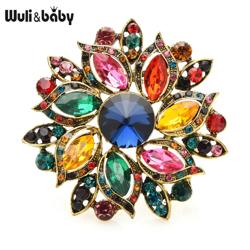 Wuli&ampbaby Luxury Crystal Sun Flower Brooches For Women 2020 New Weddings Office Party Brooch Pins Gifts | Украшения и