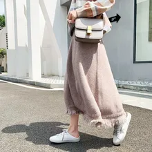 Модная женская трикотажная длинная юбка с кисточками, зимний теплый свитер в полоску, а-силуэт, макси юбка, миди Вязанная женская юбка, осенняя