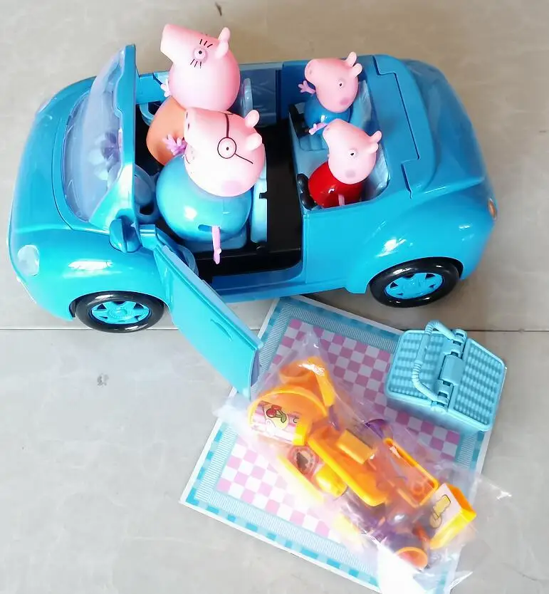 blue Свинка Пеппа Джордж игрушки красный автомобиль набор фигурка Аниме Фигурки игрушки для детей мультфильм игрушка для детей Свинка Пеппа подарок на день рождения - Цвет: blue