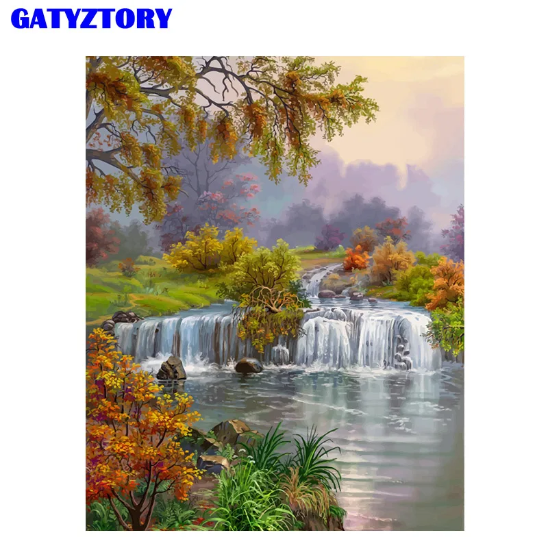 

GATYZTORY 60x75cm Frame DIY Painting By Numbers Kit Landscape waterfall Wall Art Picture Canvas Painitng Handpainted For Artwork