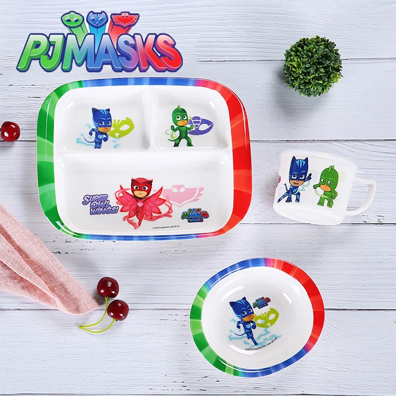

Genuine Pj Masks Original 320ML Cup Children Outdoor Tableware Anime Figure Catboy Gekko Owlette Printed Bowl Fork Spoon Set