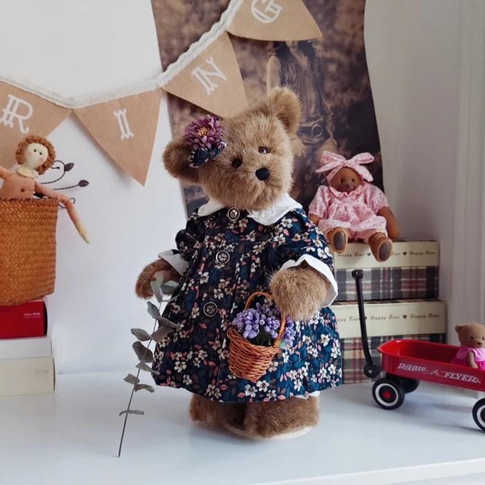 teddy bear With the basket plush stuffed toys with Clothes plush joint teddy bear doll kids toys birthday gift Shop Decor Triver
