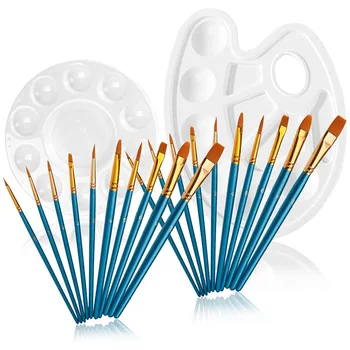

20 Pcs Paint Brush Set with 2Pcs Paint Tray Palettes, Round and Ellipse Shape, Nylon Hair Paintbrush