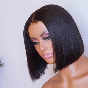

Short Bob Wig Jet Black Color Synthetic For Black Women Natural Black Color Middle Part Straight Heat Resistant Fiber Hair