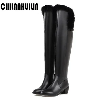 

autumn winter boots women over-the-knee high boots faux leather fur ladies fashion thigh high warm snow boots waterproof botas