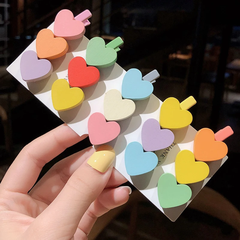 2 шт./компл. милые Цвет древесины с принтом в виде сердца для детей детские заколки