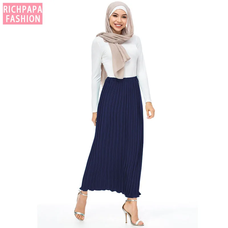Faldas Largas Verano Mujer Moda Весна Осень Корейская женская шифоновая плиссированная длинная Макси юбка Jupe Longue Femme мусульманские юбки