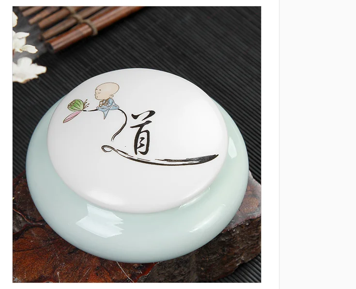 1 шт. Celadon Zen Путешествия Портативный чай печать керамические банки с крышкой кофе в зернах конфеты, печенье коллекция бак для хранения кухня