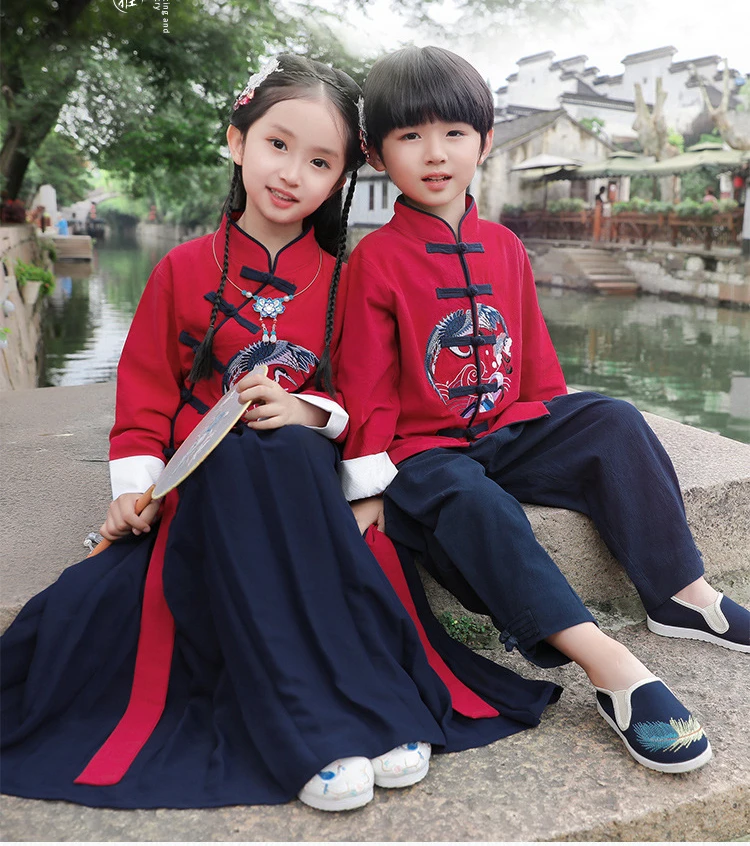 Conjunto de ropa tradicional para niños, Tang, de fiesta, Tops de Kung Fu, faldas, pantalones|Conjuntos| - AliExpress