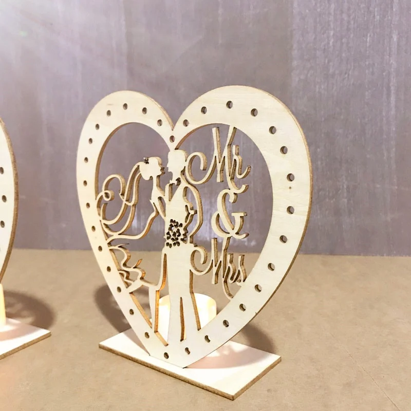 Г-н и г-жа сердце DIY сплайсинга деревянный знак с белым чайный светильник свечи для свадьбы День Святого Валентина вечерние декор. x