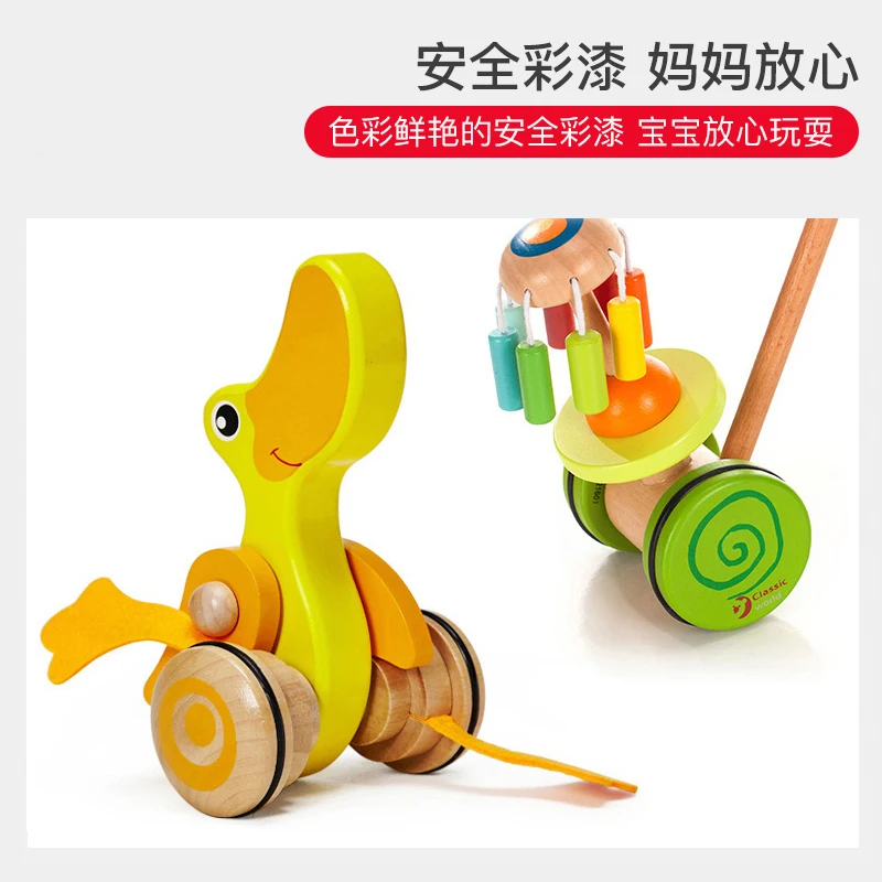 Parrowbebe Baby wooden duck push 1-3 years old baby kids walk toy children walker push infant stroller wood music toy