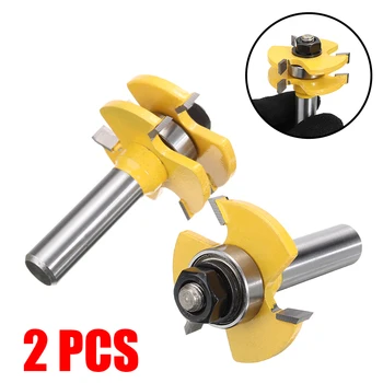 

2Pcs 1/2" Shank Tongue & Groove Router Bit Woodworking Chisel Cutter Carbide Alloy Cutter with 3 Teeth T-shape For Woodworking