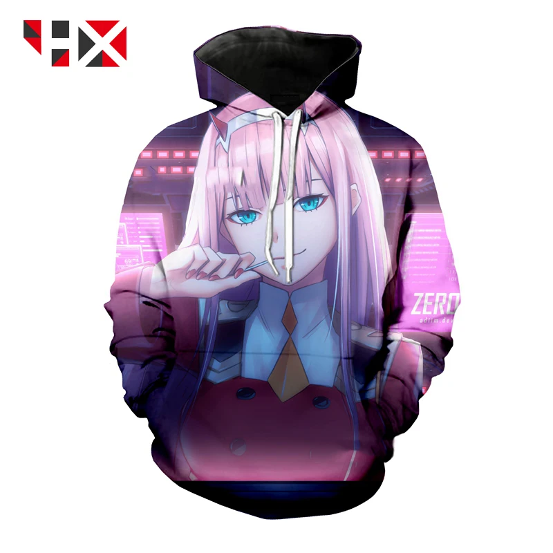 

HX Newes Anime Zero Two Darling In The FranXX Kawaii Hoody 3D Print Hoodie Sweatshirts Unisex Tops H019
