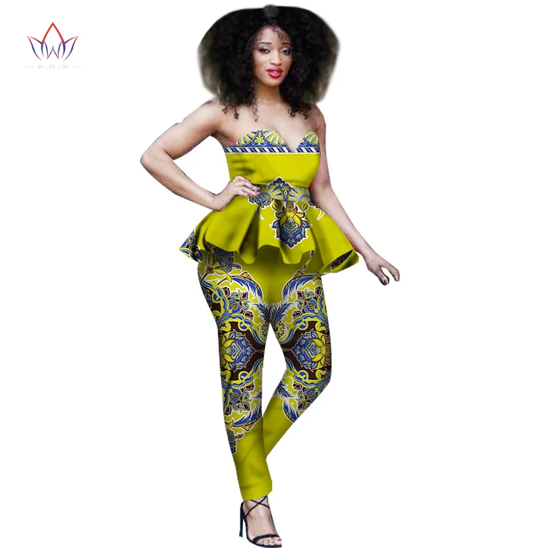 Новая весенняя африканская традиционная одежда для женщин, сексуальный костюм из двух предметов Дашики, женский укороченный топ, штаны, комплект из 2 предметов, BRW WY645