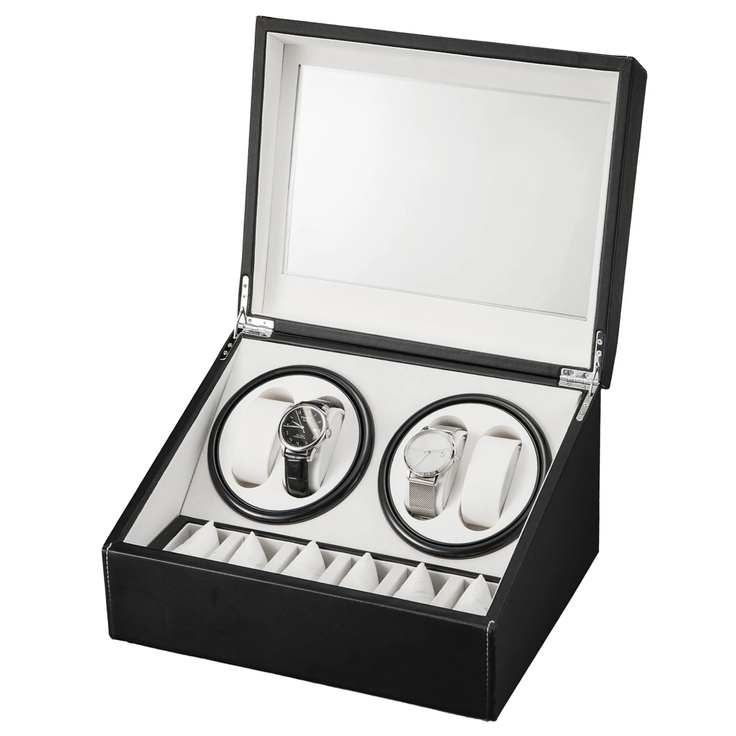 

Black Leather Watch Winder Storage Auto Display Case Box 4 6 Automatic Rotation Smooth Opening Hinged Lid Box for Home Storage