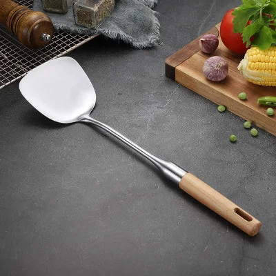 Spatula Кухонная утварь лопатка половник-дуршлаг ложки для супа щелевая лопатка из нержавеющей стали кухонная посуда с деревянными ручками Cozinha - Цвет: Spatula
