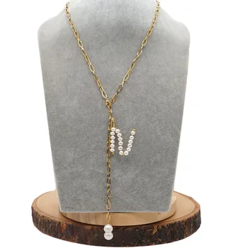 

Go2boho Necklace For Women Handmade Jewelry Letter Charm Stainless Steel Chain Freshwater Baroque Pearl Necklaces Gifts