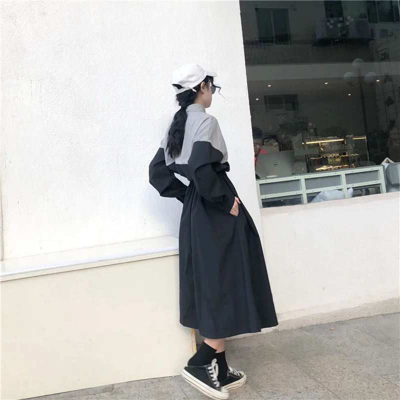 Осень, стиль, Harajuku стиль, стоячий воротник, BF, Свободное пальто, повседневное Спортивное приталенное облегающее пальто средней длины, Женский Тренч F