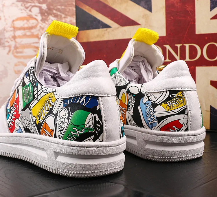 Men brands designer trend Graffiti printing Causal Flats shoes Male students board shoes Man web celebrity zapatos hombre