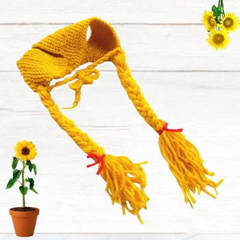 

1PC Pet Hat with Braids Funny Cute Knitting Cap Photo Prop for Cat Kitty