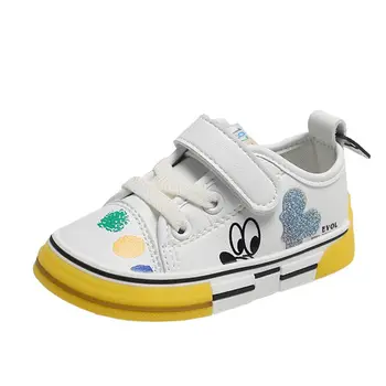 

0-2Years Baby Flats Shoes Cute Cartoon Infant Pu Leather First Warkers Boys Girls White Graffiti Fashion Kids Sneakers