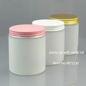 

Food grade 8 oz 250g frosted cream plastic jar with aluminum lids cosmetic packaging Plastic Containers with Silver Metal Lids