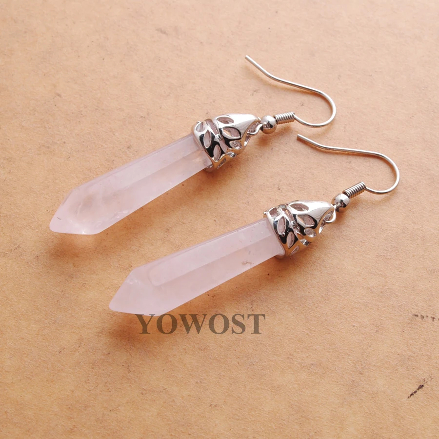 Серьги из натурального камня шестиугольные серьги розового кварца маятниковая