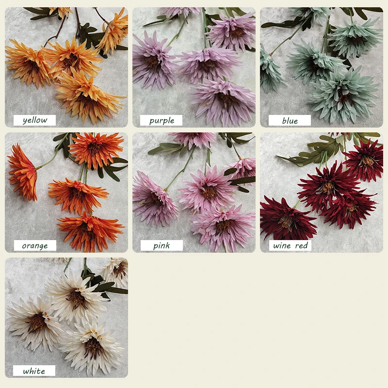 JAROWN 5 Head Artificial Firework Chrysanthemum Wedding Flower Arrangement Decoration Floral Decor Living Room Garden Fake Flower Silk Flower (81)